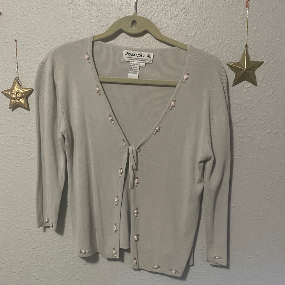 Coquette 100% silk Cardigan with Pink Rose Details